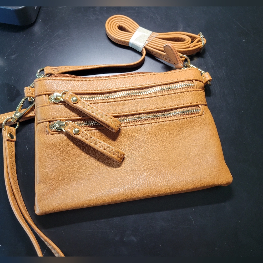 Multi Zipper Pocket Crossbody Bag with Wristlet and Clutch option NEW